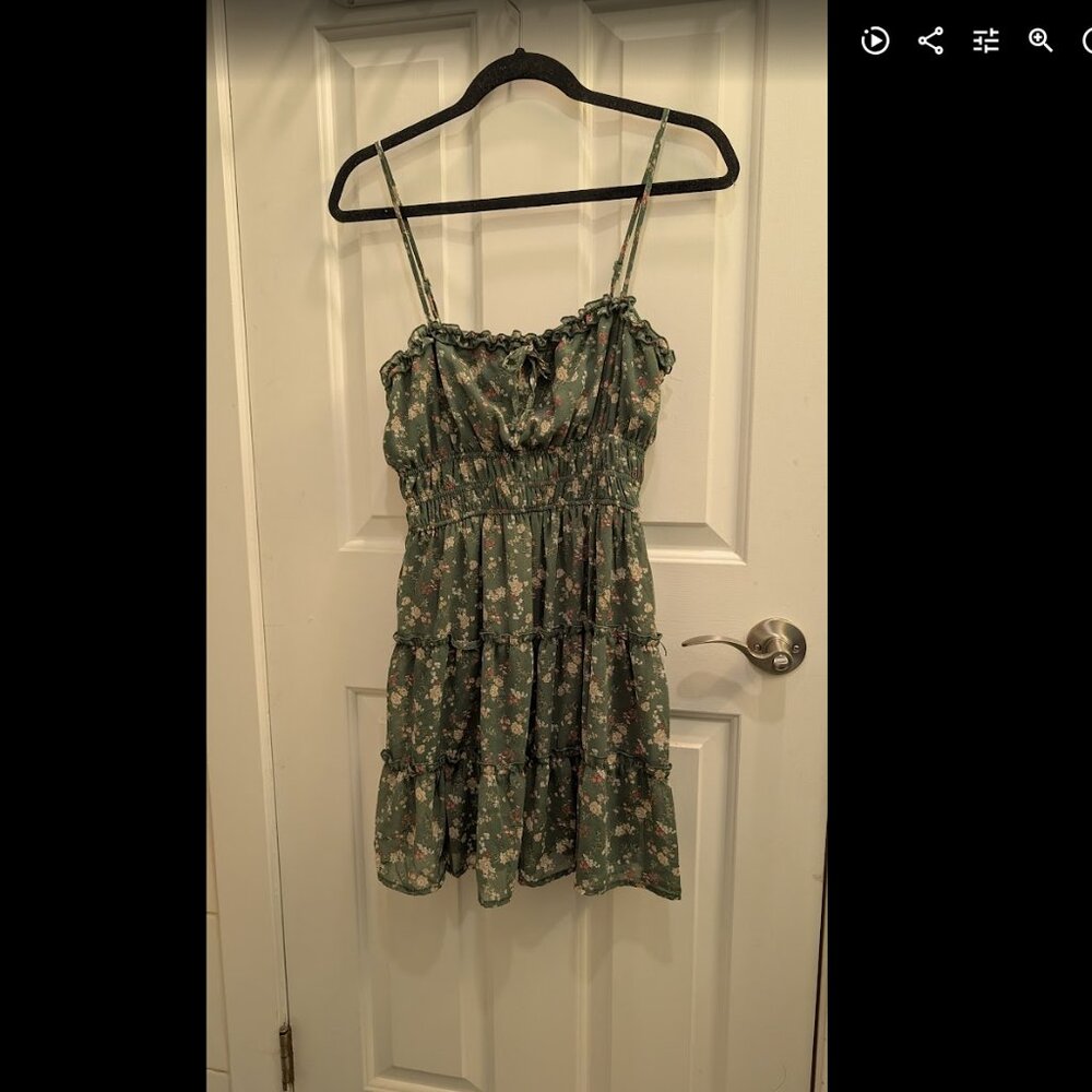 Trixxi | Green Floral Smocked Fit & Flare Mini Dress | Size M - Picture 5 of 7